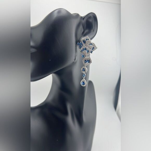 Luxury Blue Crystal Drop Earrings with sterling silver Stud - Picture 9 of 14